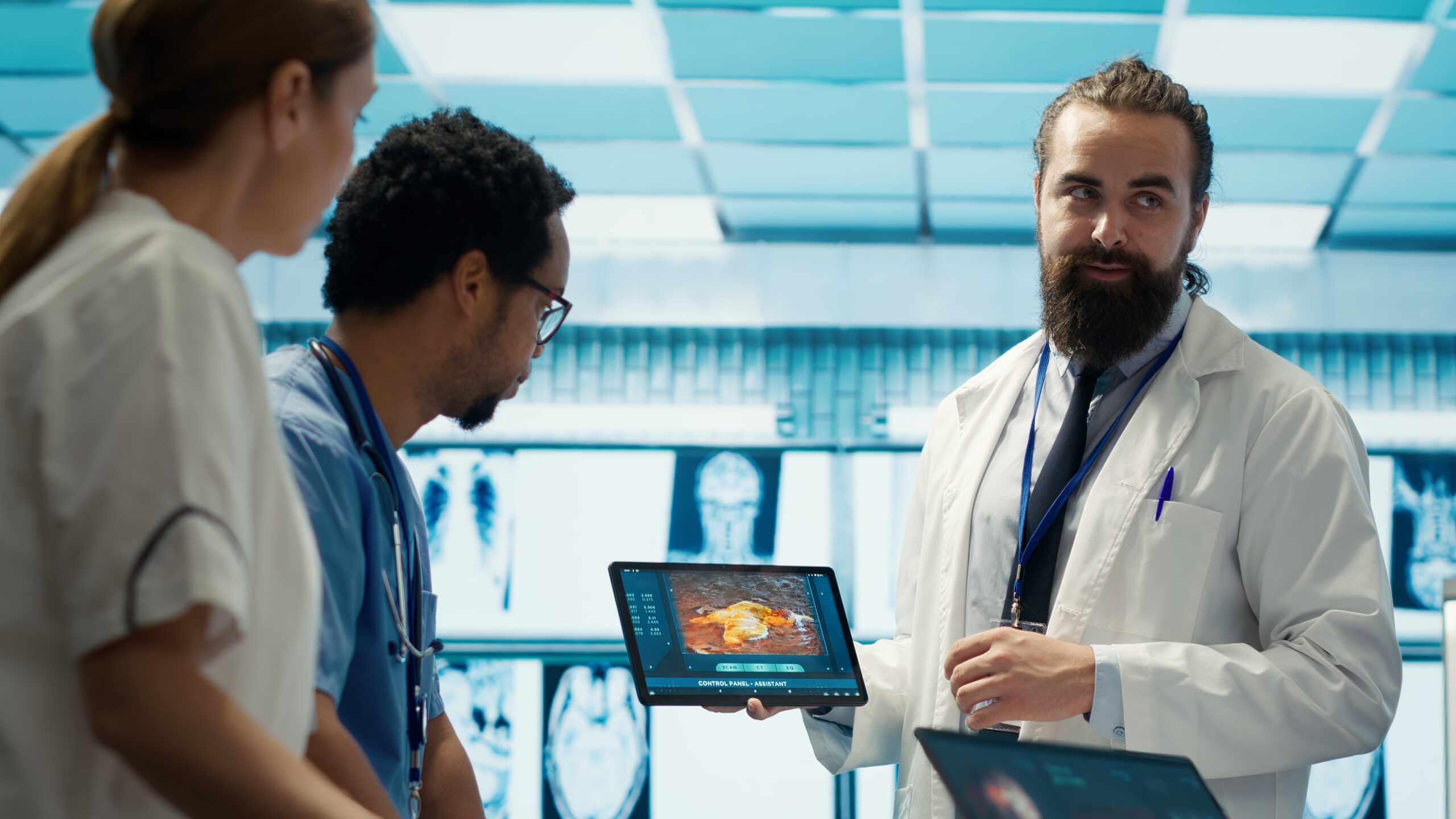 Neurology specialist examines magnetic resonance imaging brain scan
